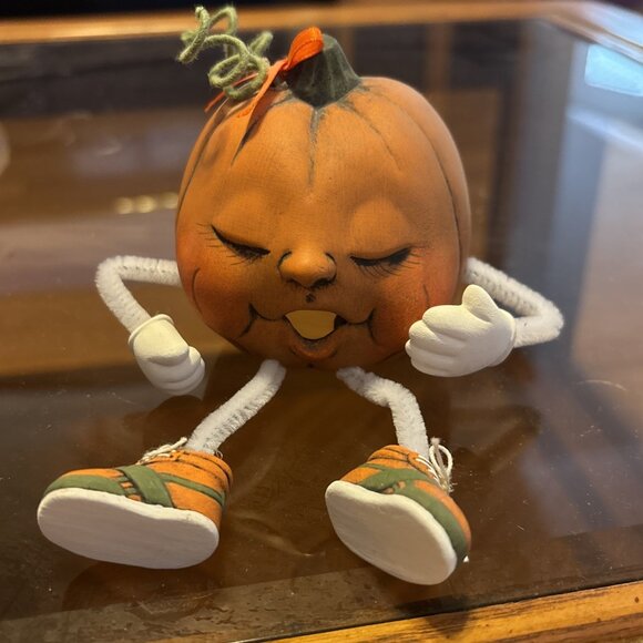 Halloween Ceramic Mold Pumpkin jack-o’-lantern sleepy face Dona’s 5” - Picture 3 of 7